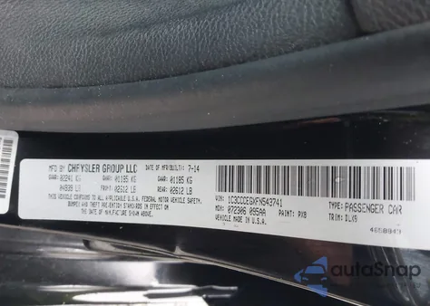 2015 Chrysler 200 C из США, поврежденный, VIN 1C3CCCEGXFN543741